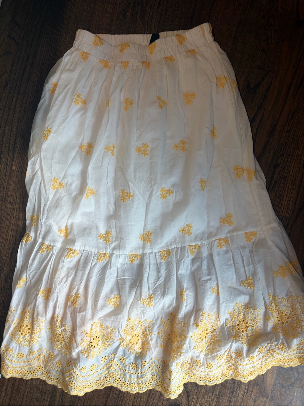 Cider White Maxi Skirt with Yellow Embroidered Hem